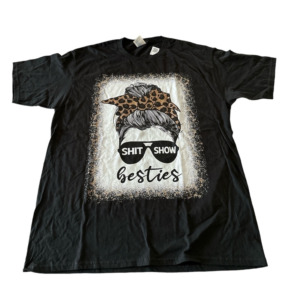 Women’s Black Statement “Besties” Short Sleeves T Shirt Large Brand New